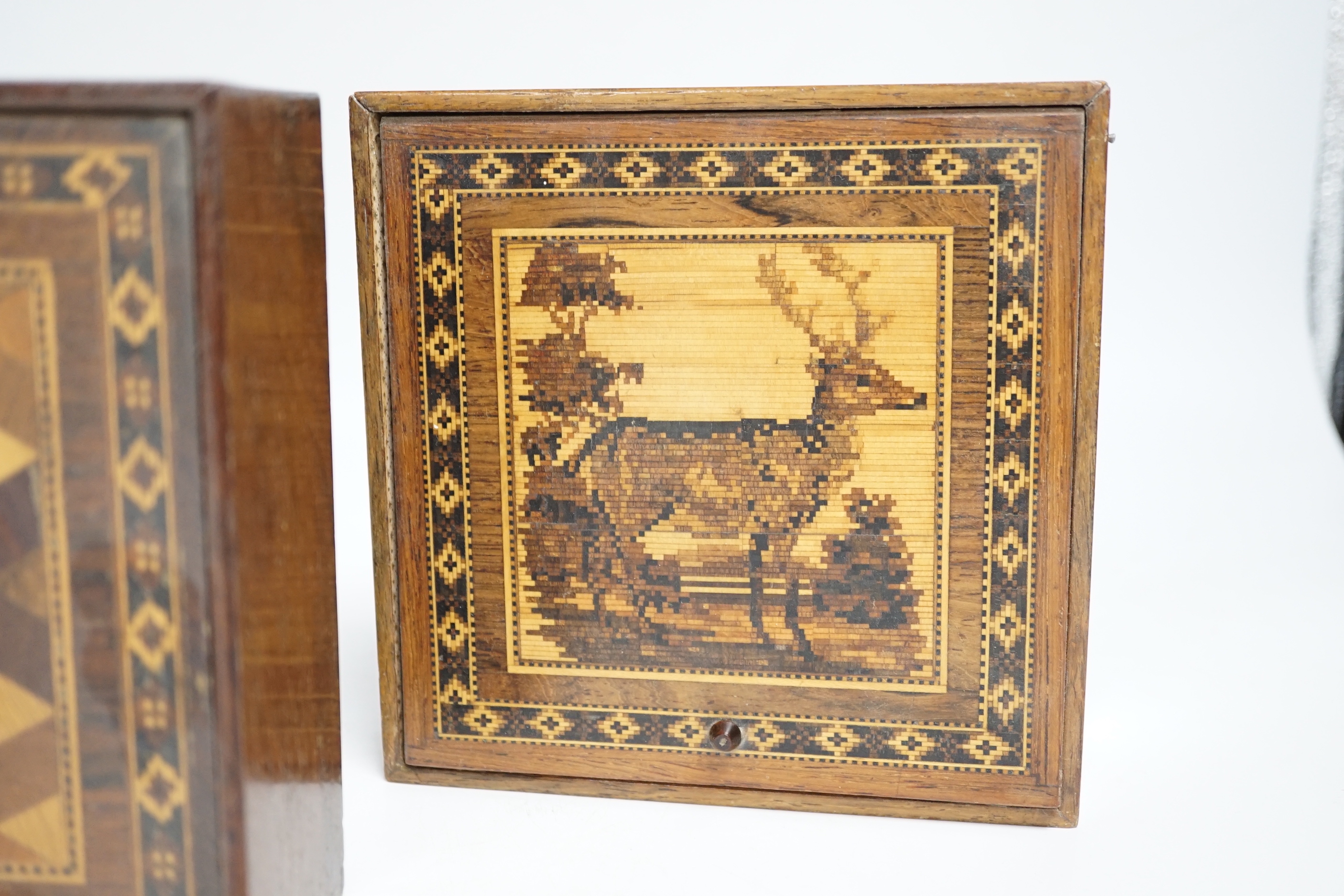 Two 19th century Tunbridge ware tesserae mosaic rosewood boxes